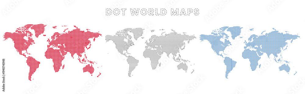 Fototapeta premium Dot Style World Map Collection in Multiple Color Variants for Global Infographic Presentation Data Visualization and International Design Projects