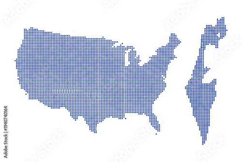 Blue Dotted Pixel Maps of United States and Israel for Geopolitical Infographic Comparative Study International Relations and Digital Design