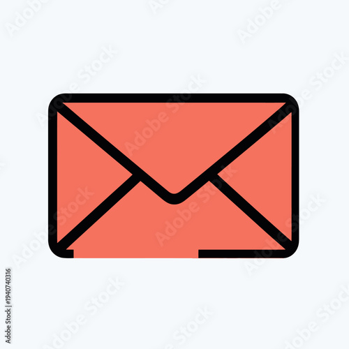 flat minimalist red envelope mail icon with bold black outline on light background communication message symbol vector illustration