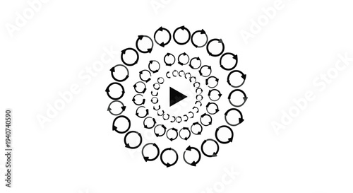 Modern digital circular play button icon with geometric pattern for media interface technology and playback concept