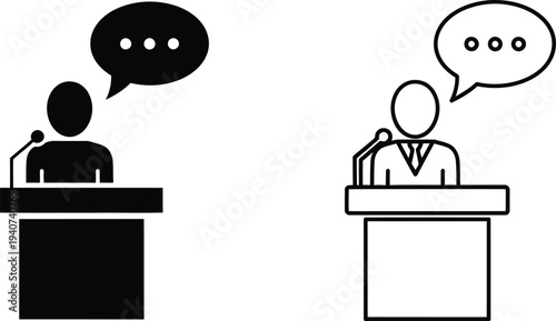 Debate discussion between two people at podiums with speech bubbles isolated on transparent background, Vector