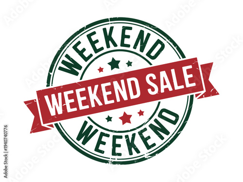 Grunge stamp announces a weekend sale event.
