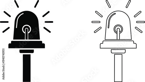 Police emergency lights black and white isolated on transparent background, Vector