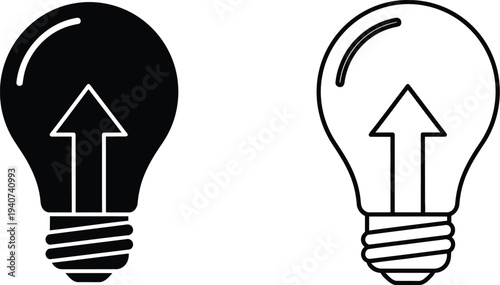 Light bulb ideas concept with arrows isolated on transparent background, Vector