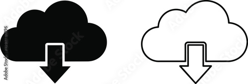 Cloud download icons isolated on transparent background, Vector