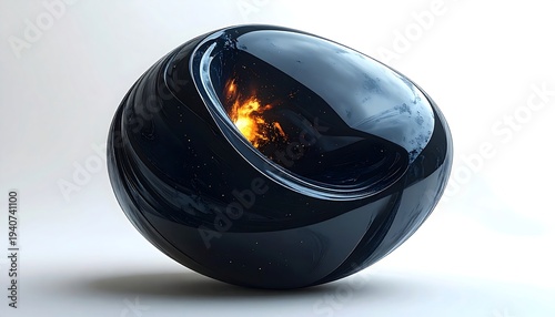 A sleek, black, egg-shaped object with a glowing interior
