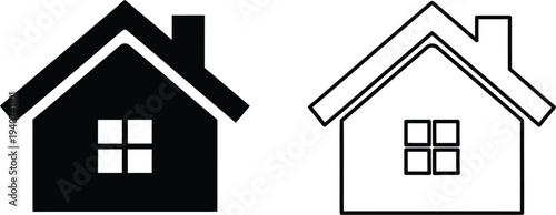 House icon set black and white simple home symbols isolated on transparent background, Vector