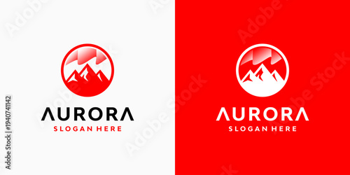Vector logo design of mountain and aurora symbol with modern, simple, clean and abstract style.