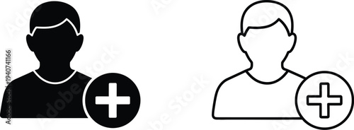 Medical user profile icons with plus signs for healthcare isolated on transparent background, Vector