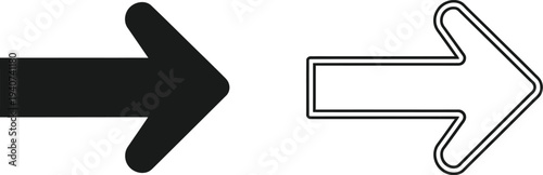 Black and white arrows pointing right isolated on transparent background, Vector