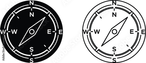 Compass navigation direction black and white isolated on transparent background, Vector