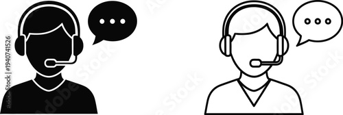 Customer service representatives with headsets and speech bubbles isolated on transparent background, Vector