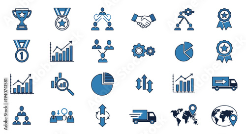 Diverse Business and Marketing Icons Representing Success Strategy Analytics and Global Connection