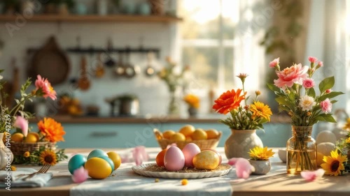 Wallpaper Mural Colorful easter eggs and flowers in sunny kitchen setting. Easter, Pascha, Paskha, Ostern, Pascua, Paques - Orthodox and Catholic Holiday celebration Torontodigital.ca