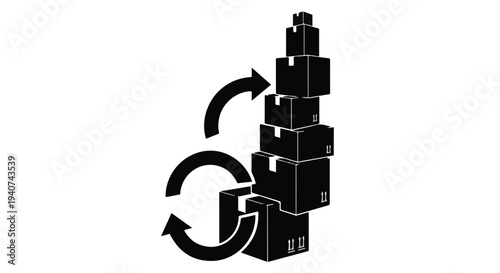 Eco friendly recycling reuse concept with rotating blocks cubes in circular motion on white background for sustainability and environmental conservation