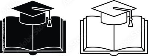 Graduation cap on open books symbolizing education isolated on transparent background, Vector