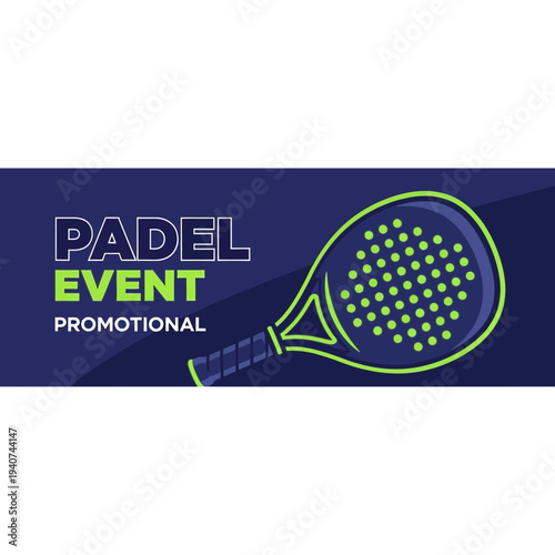 Dynamic Padel Event Promotional Banner with Vibrant Colors and Sporting Equipment Presentation