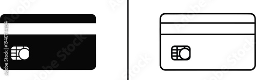 Black and white credit card icons isolated on transparent background, Vector