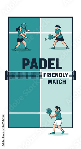 Dynamic Padel Friendly Match Illustration Showcasing Active Women Engaging In Competitive Sport