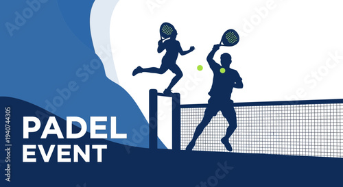 Dynamic Padel Match Illustration Depicting Action and Competition on a Blue Graphic