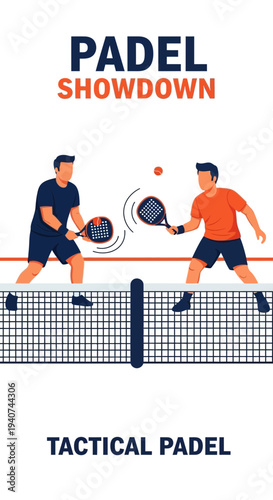 Dynamic Padel Match Illustration: Sporting Action and Tactical Gameplay on the Court