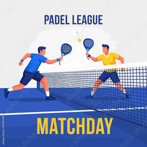 Dynamic Padel Match Illustration Showcasing League Players Engaging In Competitive Sport Action