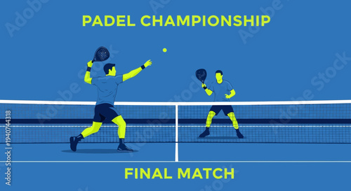 Dynamic Padel Match Illustration Depicting Championship Final On A Vibrant Blue Court