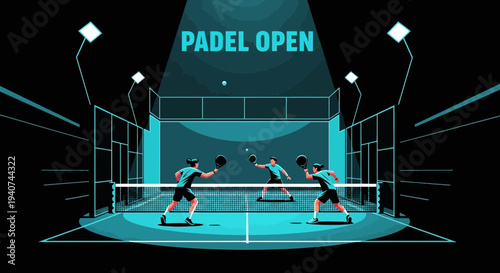 Dynamic Padel Match Illustration: Sports Competition In Elegant Teal Tones