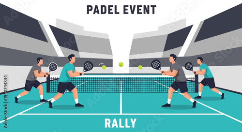 Dynamic Padel Match Illustration Depicting Intense Competition And Athleticism In A Stadium