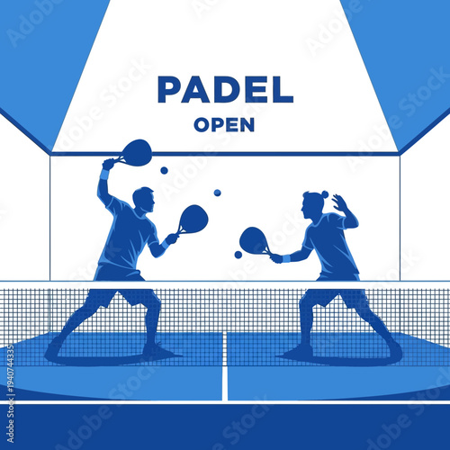 Dynamic Padel Match: Two Players Engaging In Intense Sport Competition With Racquets and Ball