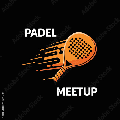 Dynamic Padel Meetup Logo Illustrating Speed and Movement on a Black Background