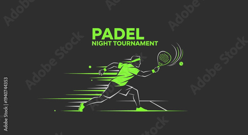 Dynamic Padel Night Tournament Illustration Showcasing Action and Sporting Excitement