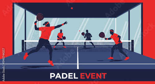 Dynamic Padel Match Illustration Depicting Intense Sport Competition and Athleticism
