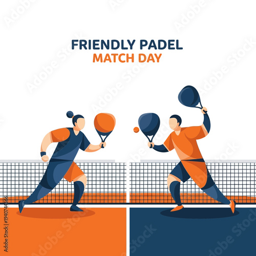 Dynamic Padel Match Illustration Depicting Two Players Engaged in Energetic Competition