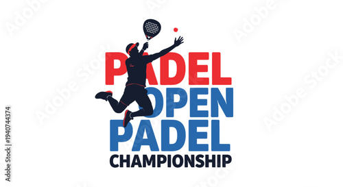 Dynamic Padel Open Championship Logo Featuring a Player Silhouette in Energetic Action
