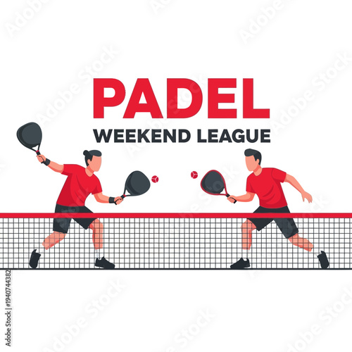Dynamic Padel Match Illustration Depicting Weekend League Action And Competitive Play.