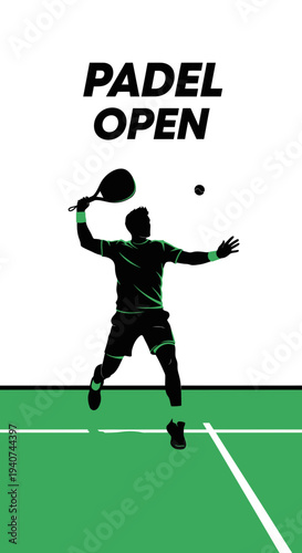Dynamic Padel Open Illustration Depicting Action and Energy With Tennis Court Graphics