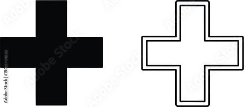 Plus signs black and white isolated on transparent background, Vector