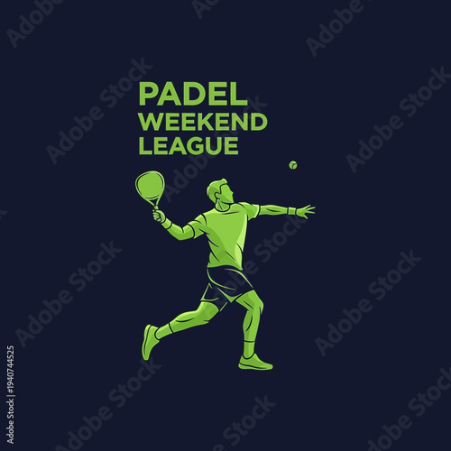 Dynamic Padel Player Emblem: Weekend League Sports Graphic For Branding And Promotion