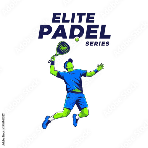 Dynamic Padel Player Emblem Depicting Action, Energy, and Elite Competition, Vector Design