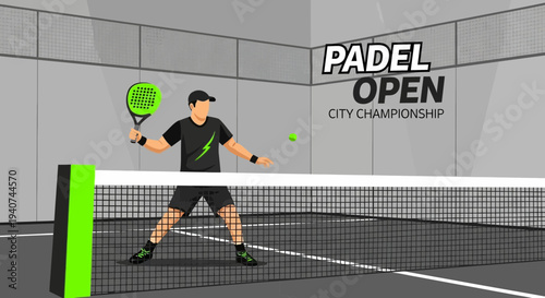 Dynamic Padel Player Hitting Ball With Racket During City Championship Tournament