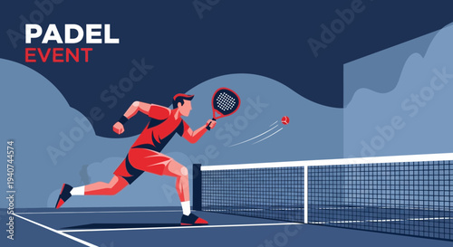 Dynamic Padel Player Hitting the Ball During Intense Sports Event Action