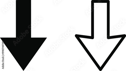 Black and white arrows pointing down isolated on transparent background, Vector