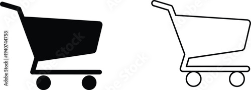 Shopping cart icons black and white isolated on transparent background, Vector