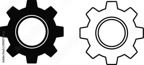Gear icons, settings, mechanical, cogs, black and white isolated on transparent background, Vector