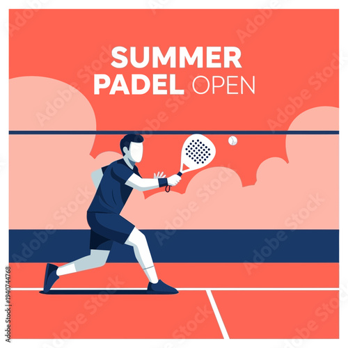 Dynamic Padel Player Swinging Racket During Summer Open Tournament in Colorful Design