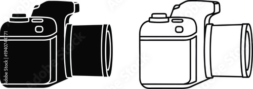 Camera comparison black and white illustration isolated on transparent background, Vector