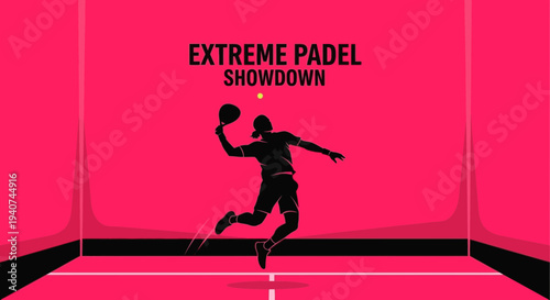 Dynamic Padel Silhouette: Intense Sport Action Illustrated in Vibrant Pink Aesthetic