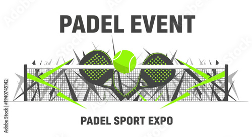 Dynamic Padel Tournament Illustration Displaying Sport Elements and Event Promotion