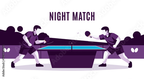 Dynamic Ping Pong Battle: A Night Match Displaying Skill And Competitive Spirit